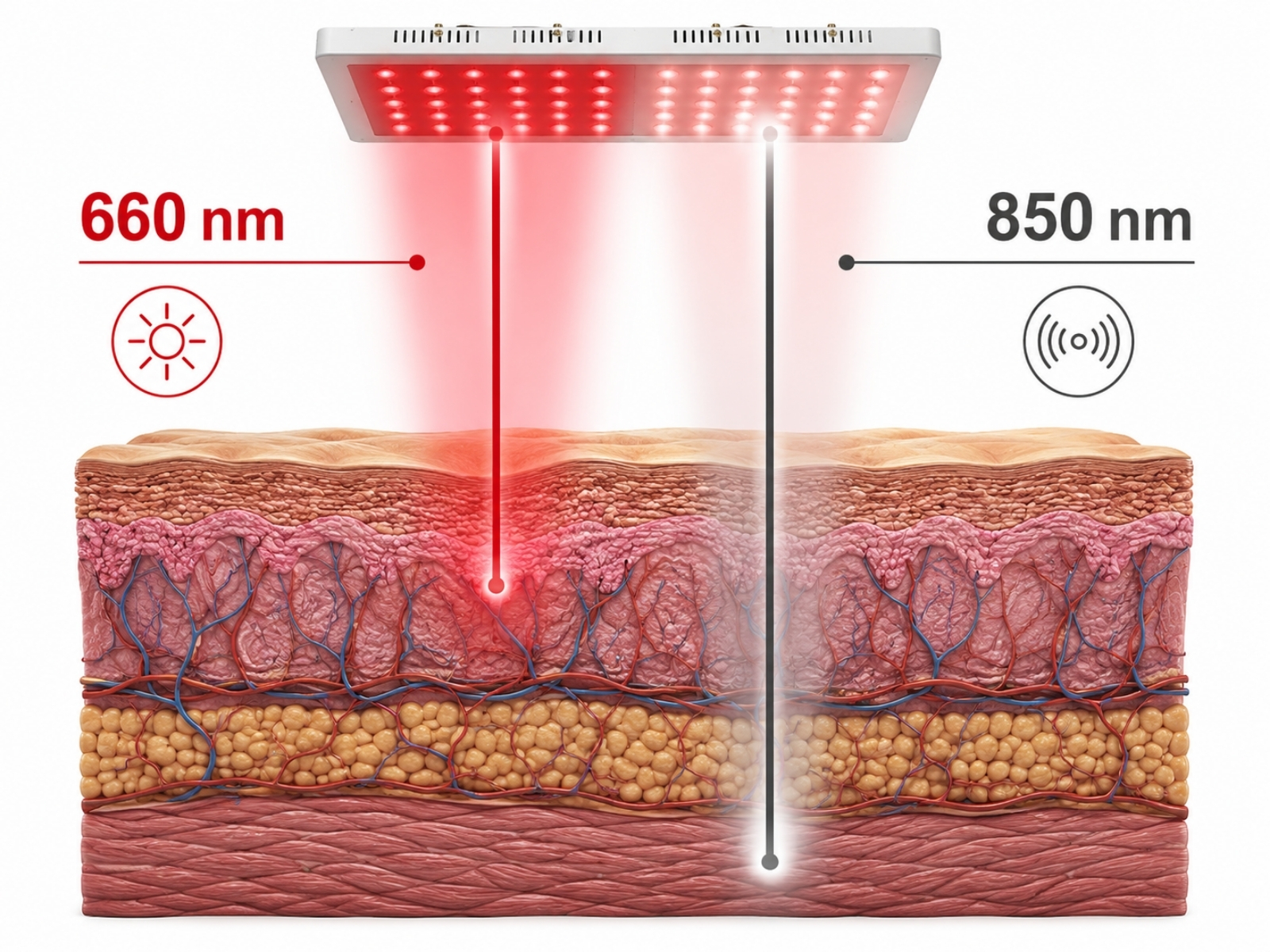 Červené a blízke infračervené svetlo 660 nm a 850 nm